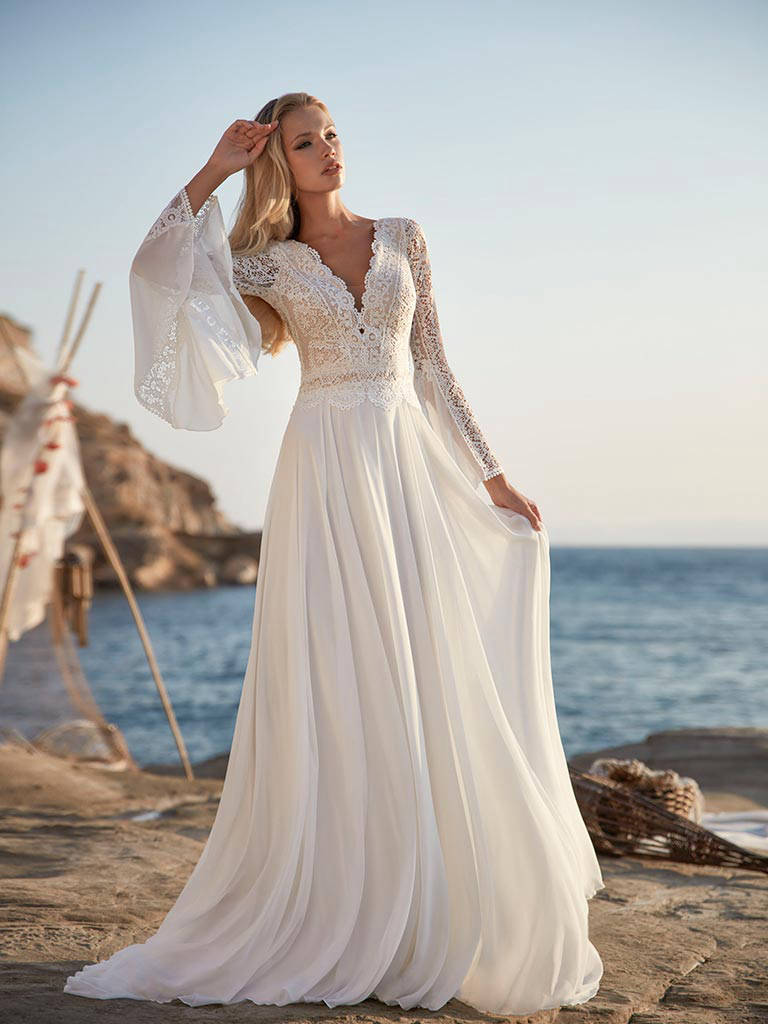 Brautkleid im Vintage-Stil - Hippie Kleid - Strandhochzeit - lange Ärmel